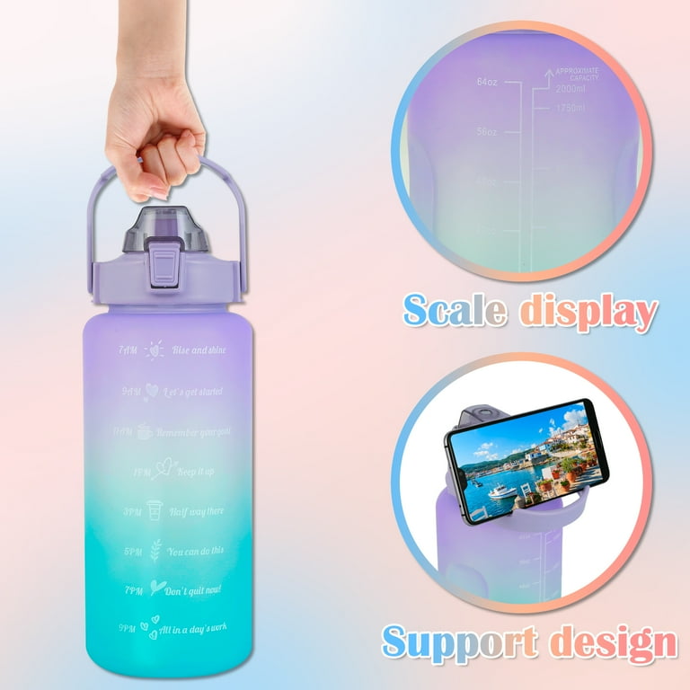 Sports Water Bottles 3 Pcs Set with Motivational Time Marker & Leak Proof Flip Top Lid