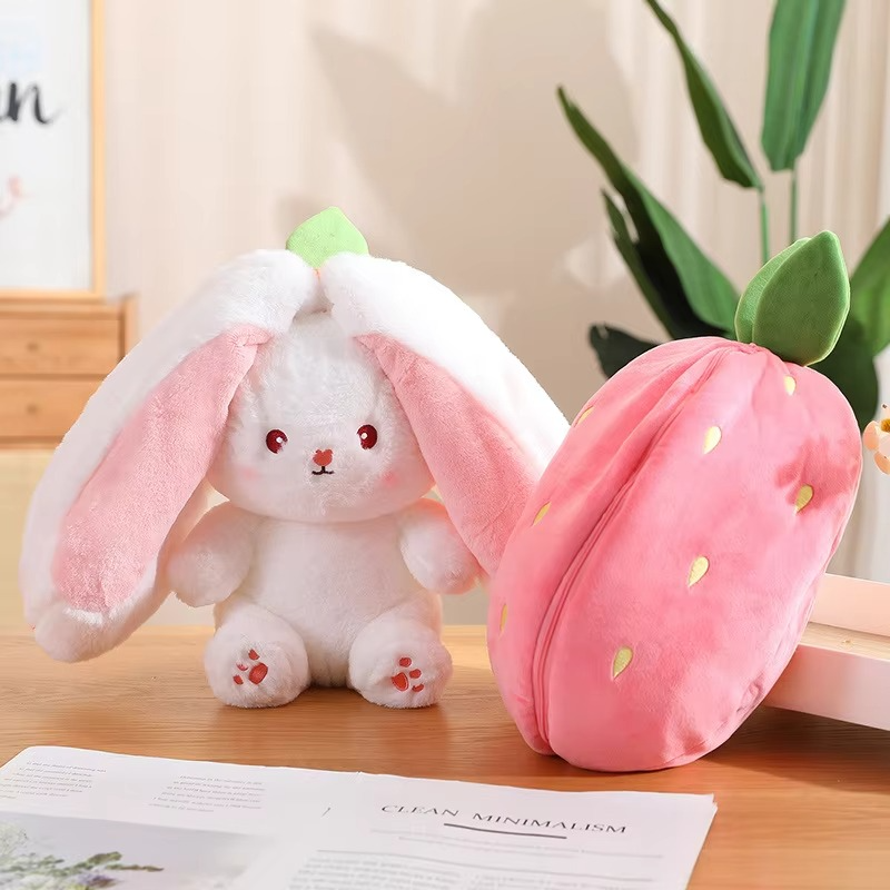 Strawberry Rabbit Plush Soft Doll Hug Pillow