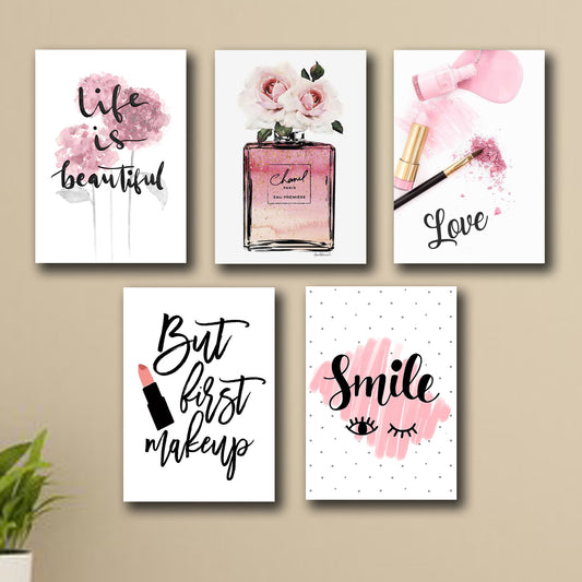 set of 5 make up themed girls room decor wall art wooden sticky Photo tile frames