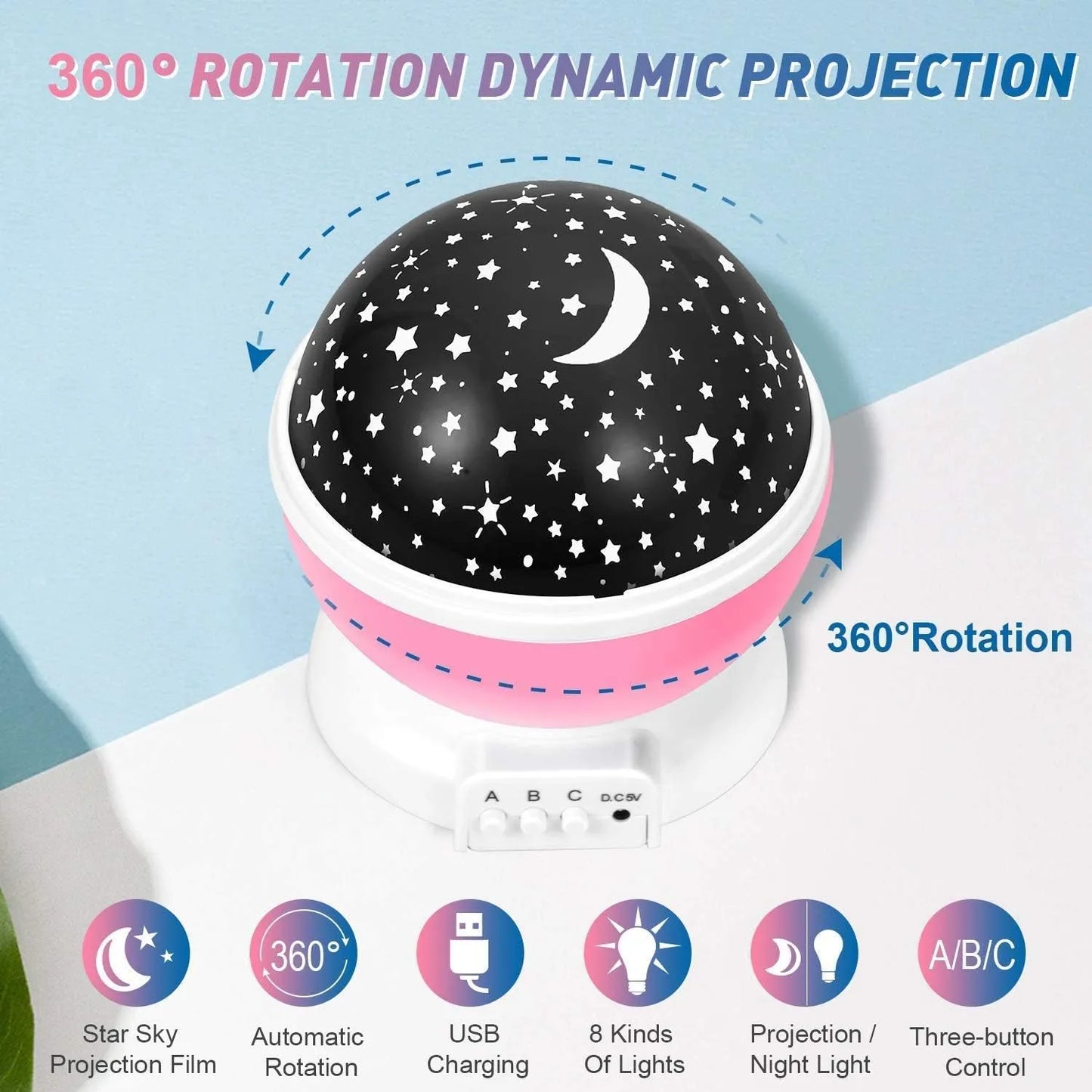 Galaxy projector moon lamp 360° Rotating Led Starry Light with Moon, Ocean Wave & Astronaut Effects