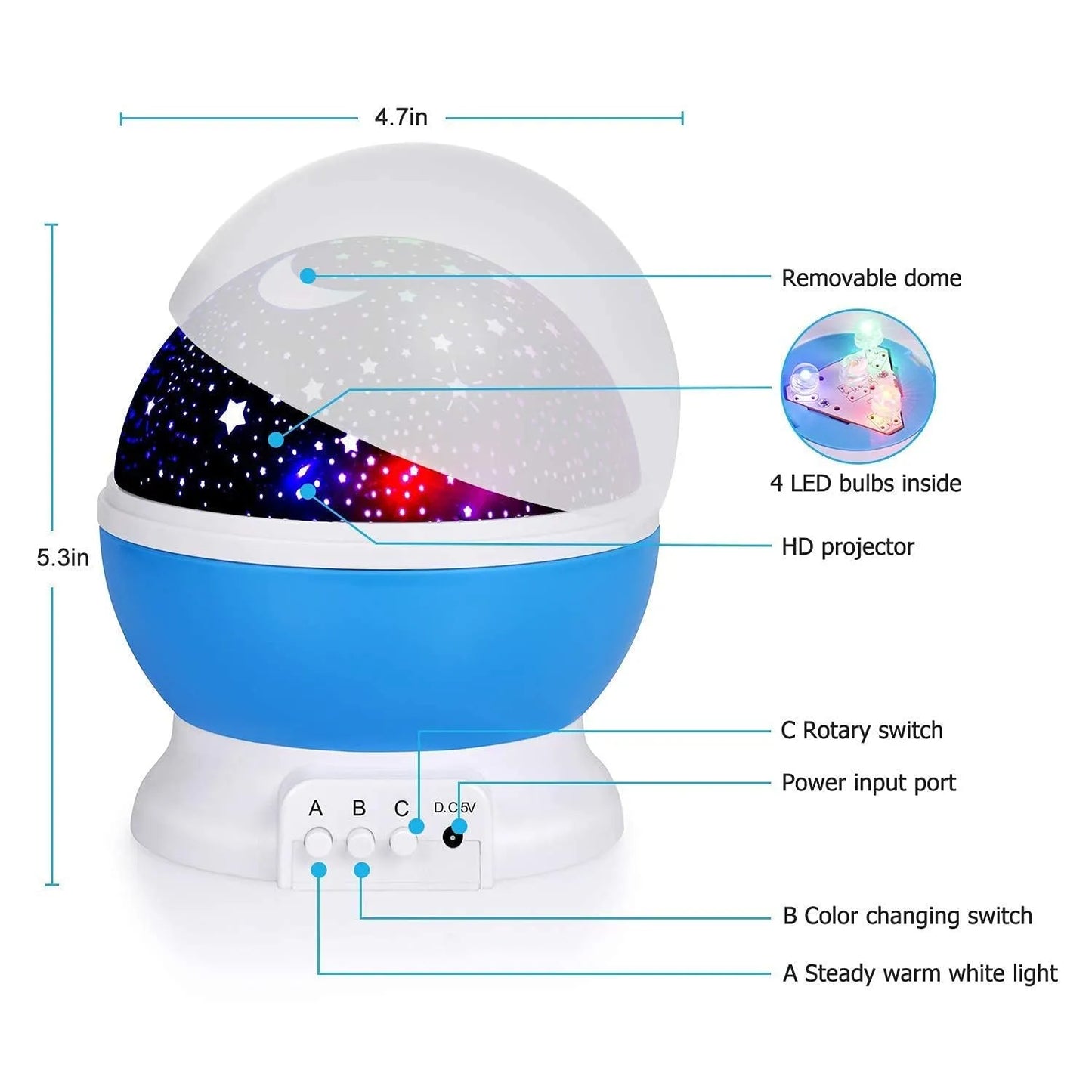 Galaxy projector moon lamp 360° Rotating Led Starry Light with Moon, Ocean Wave & Astronaut Effects